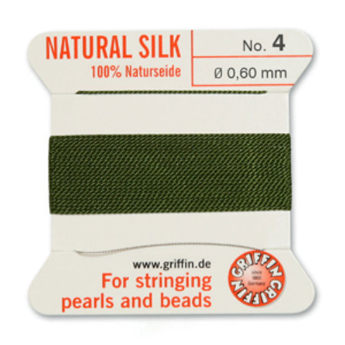 No 4 - 0.60mm - Olive Carded Bead Cord 100% Natural Silk 