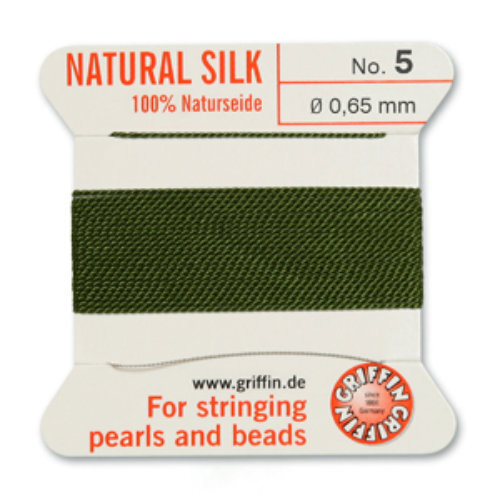 No 5 - 0.65mm - Olive Carded Bead Cord 100% Natural Silk 