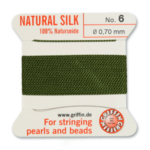 No 6 - 0.70mm - Olive Carded Bead Cord 100% Natural Silk 