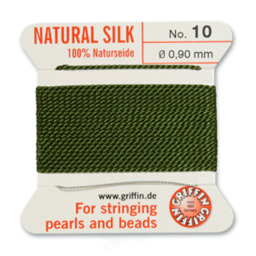 No 10 - 0.90mm - Olive Carded Bead Cord 100% Natural Silk 