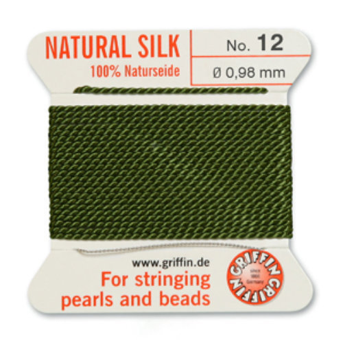 No 12 - 0.98mm - Olive Carded Bead Cord 100% Natural Silk 