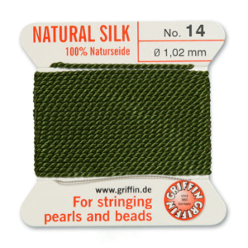 No 14 - 1.02mm - Olive Carded Bead Cord 100% Natural Silk 