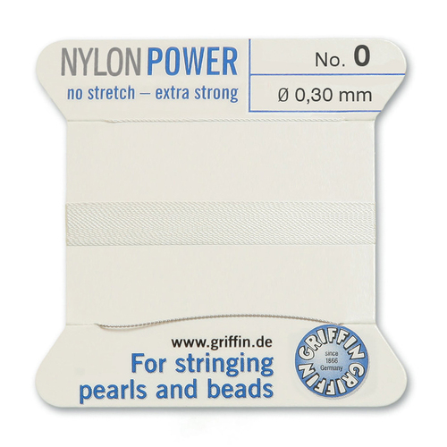 No 0 - 0.30mm - White Carded Bead Cord Nylon Power