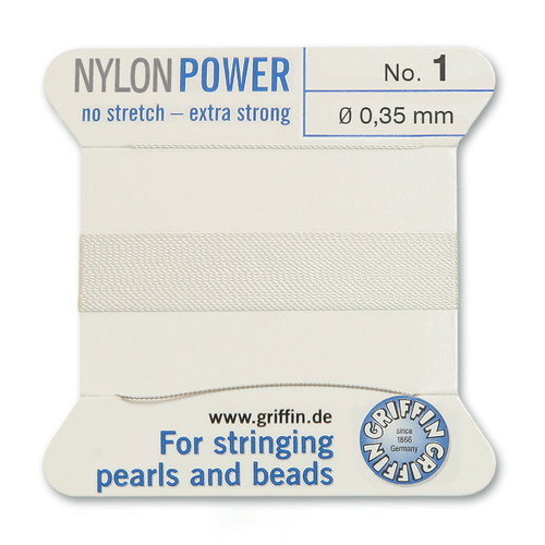 No 1 - 0.35mm - White Carded Bead Cord Nylon Power