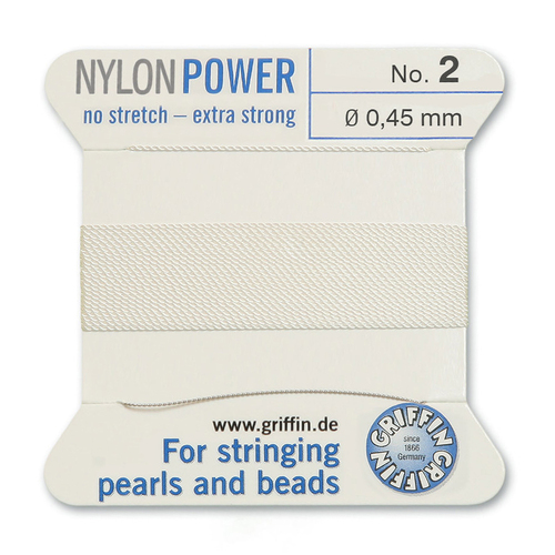 No 2 - 0.45mm - White Carded Bead Cord Nylon Power - 070102