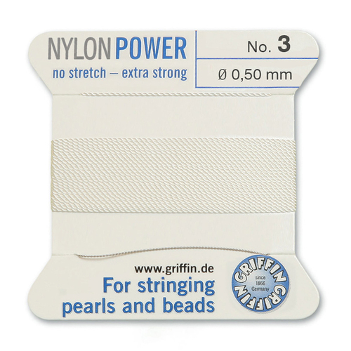 No 3 - 0.50mm - White Carded Bead Cord Nylon Power