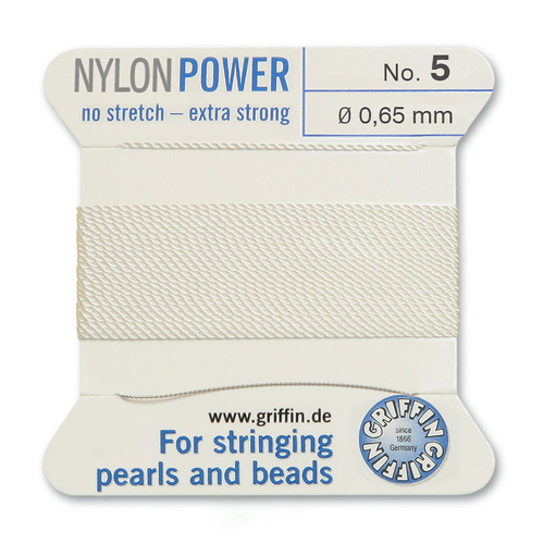No 5 - 0.65mm - White Carded Bead Cord Nylon Power