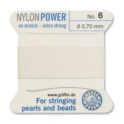 No 6 - 0.70mm - White Carded Bead Cord Nylon Power