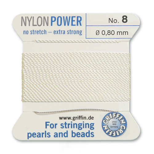 No 8 - 0.80mm - White Carded Bead Cord Nylon Power