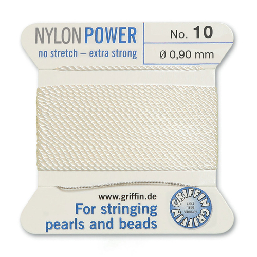 No 10 - 0.90mm - White Carded Bead Cord Nylon Power