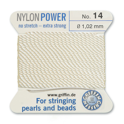 No 14 - 1.02mm - White Carded Bead Cord Nylon Power