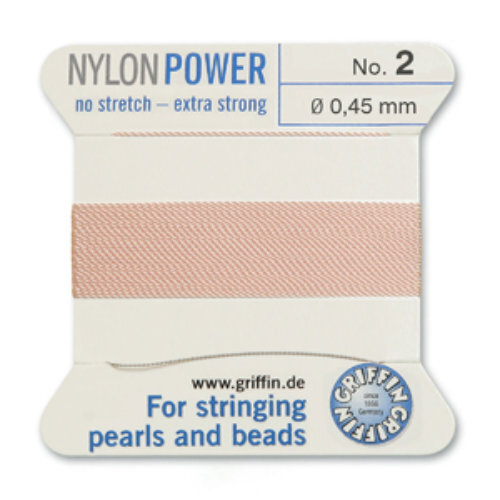 No 2 - 0.45mm - Light Pink Carded Bead Cord Nylon Power