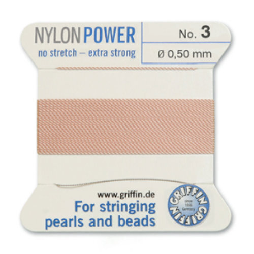 No 3 - 0.50mm - Light Pink Carded Bead Cord Nylon Power