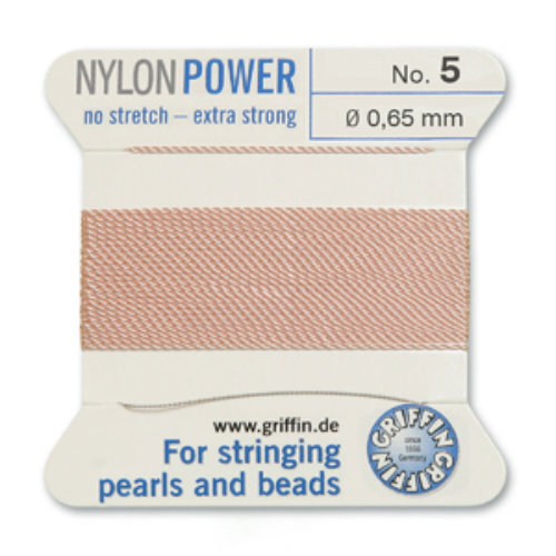 No 5 - 0.65mm - Light Pink Carded Bead Cord Nylon Power