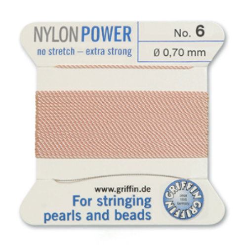 No 6 - 0.70mm - Light Pink Carded Bead Cord Nylon Power