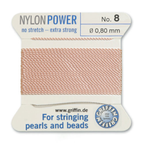 No 8 - 0.80mm - Light Pink Carded Bead Cord Nylon Power