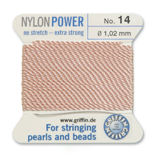 No 14 - 1.02mm - Light Pink Carded Bead Cord Nylon Power