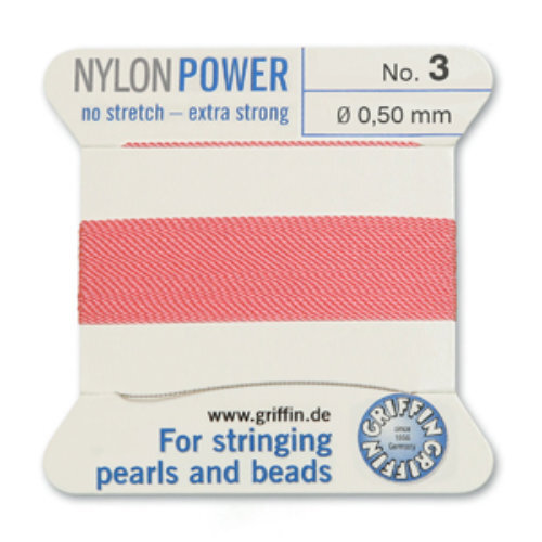 No 3 - 0.50mm - Dark Pink Carded Bead Cord Nylon Power