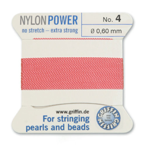 No 4 - 0.60mm - Dark Pink Carded Bead Cord Nylon Power