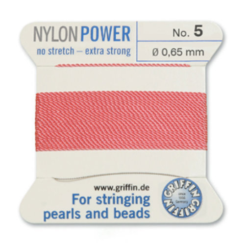 No 5 - 0.65mm - Dark Pink Carded Bead Cord Nylon Power