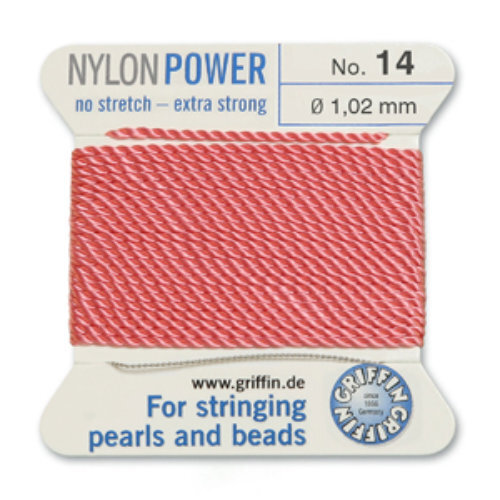 No 14 - 1.02mm - Dark Pink Carded Bead Cord Nylon Power