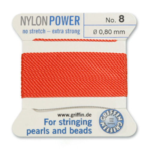 No 8 - 0.80mm - Coral Carded Bead Cord Nylon Power