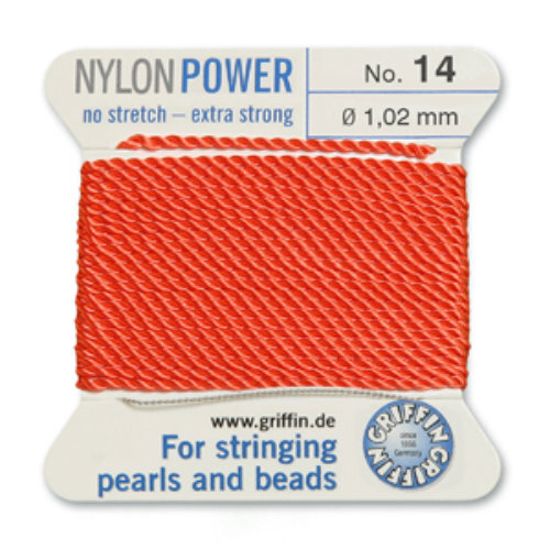 No 14 - 1.02mm - Coral Carded Bead Cord Nylon Power