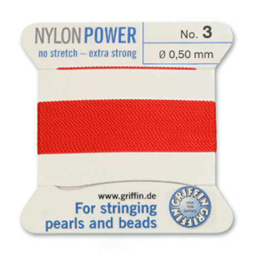 No 3 - 0.50mm - Red Carded Bead Cord Nylon Power