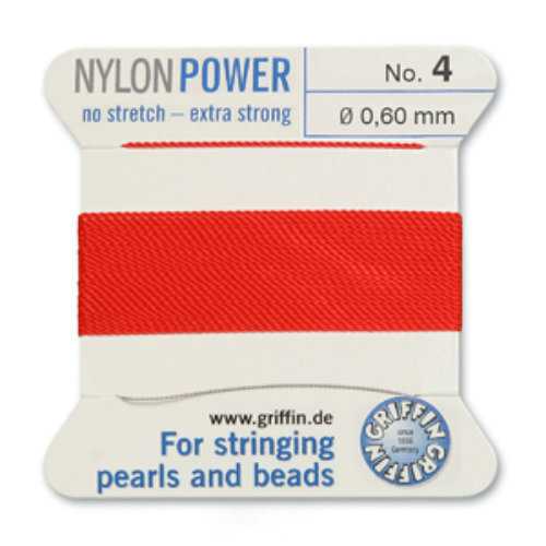 No 4 - 0.60mm - Red Carded Bead Cord Nylon Power