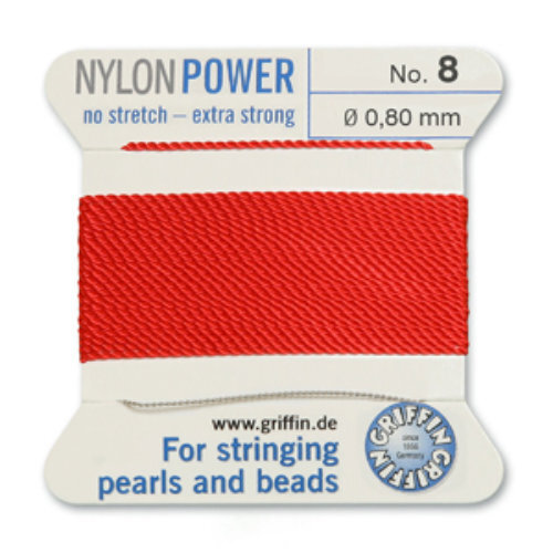 No 8 - 0.80mm - Red Carded Bead Cord Nylon Power