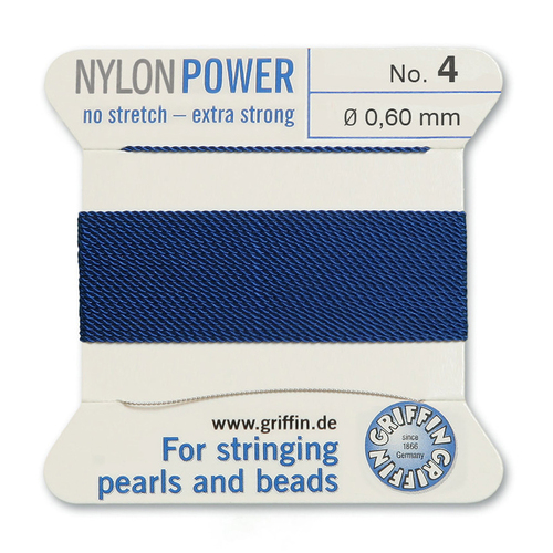 No 4 - 0.60mm - Dark Blue Carded Bead Cord Nylon Power