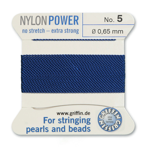 No 5 - 0.65mm - Dark Blue Carded Bead Cord Nylon Power