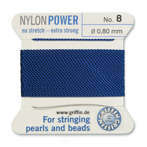 No 8 - 0.80mm - Dark Blue Carded Bead Cord Nylon Power