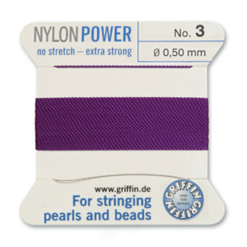 No 3 - 0.50mm - Amethyst Carded Bead Cord Nylon Power
