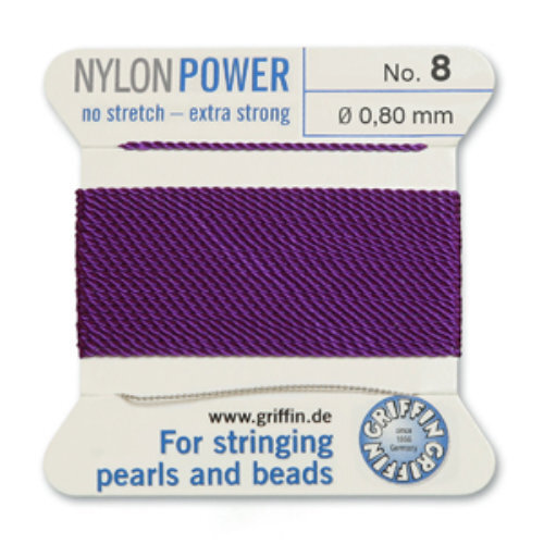 No 8 - 0.80mm - Amethyst Carded Bead Cord Nylon Power