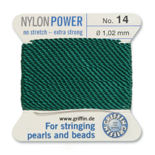 No 14 - 1.02mm - Green Carded Bead Cord Nylon Power