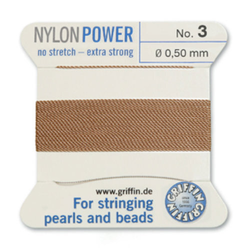 No 3 - 0.50mm - Beige Carded Bead Cord Nylon Power