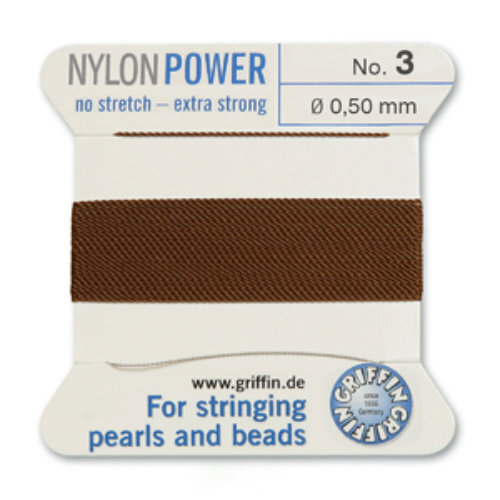 No 3 - 0.50mm - Brown Carded Bead Cord Nylon Power