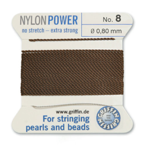 No 8 - 0.80mm - Brown Carded Bead Cord Nylon Power