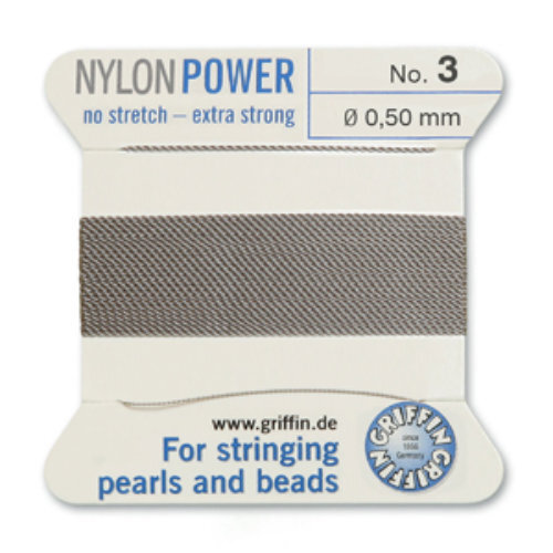 No 3 - 0.50mm - Grey Carded Bead Cord Nylon Power