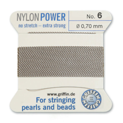 No 6 - 0.70mm - Grey Carded Bead Cord Nylon Power
