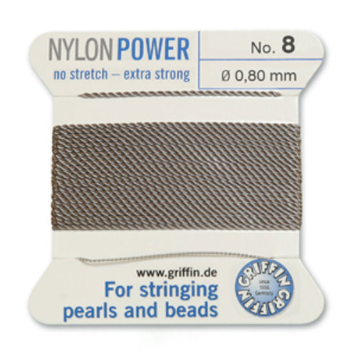 No 8 - 0.80mm - Grey Carded Bead Cord Nylon Power