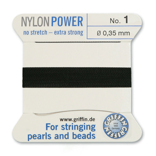 No 1 - 0.35mm - Black Carded Bead Cord Nylon Power