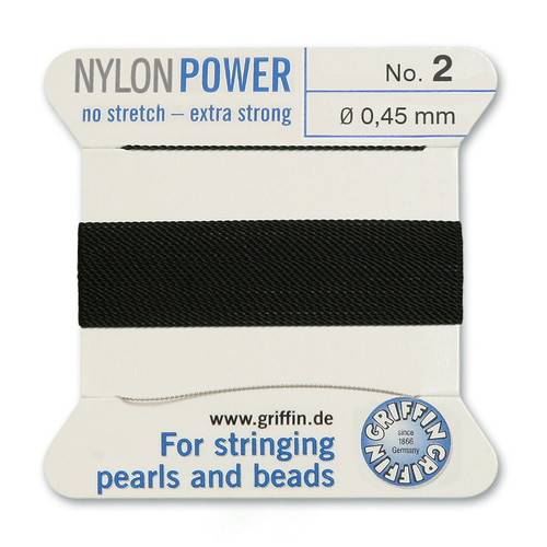 No 2 - 0.45mm - Black Carded Bead Cord Nylon Power - 072002