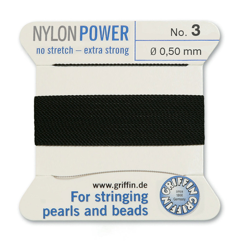 No 3 - 0.50mm - Black Carded Bead Cord Nylon Power - 072003