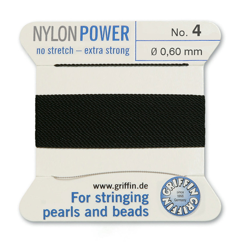 No 4 - 0.60mm - Black Carded Bead Cord Nylon Power - 072004