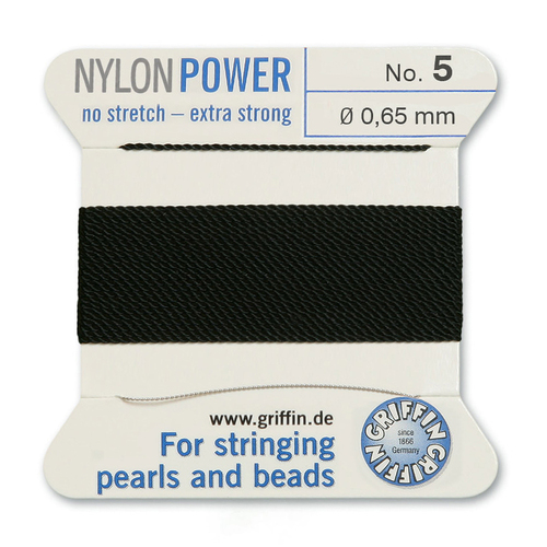 No 5 - 0.65mm - Black Carded Bead Cord Nylon Power