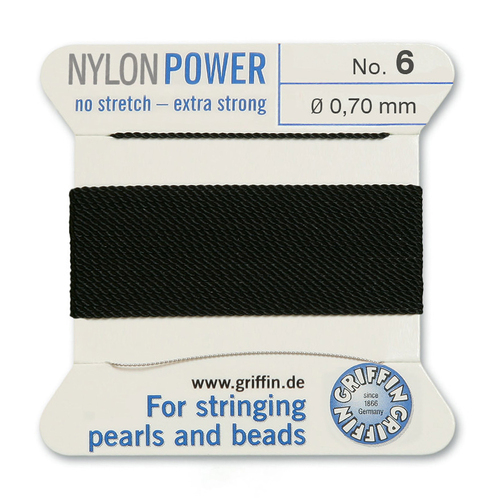 No 6 - 0.70mm - Black Carded Bead Cord Nylon Power