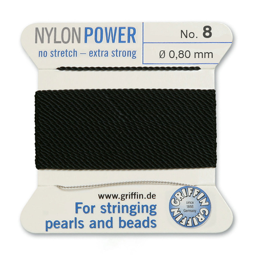 No 8 - 0.80mm - Black Carded Bead Cord Nylon Power