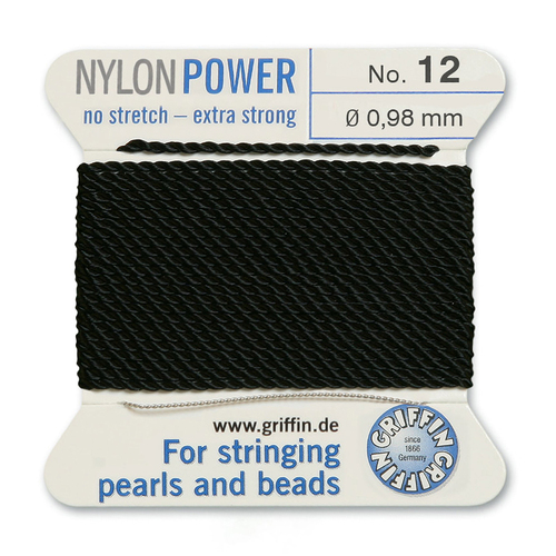 No 12 - 0.98mm - Black Carded Bead Cord Nylon Power